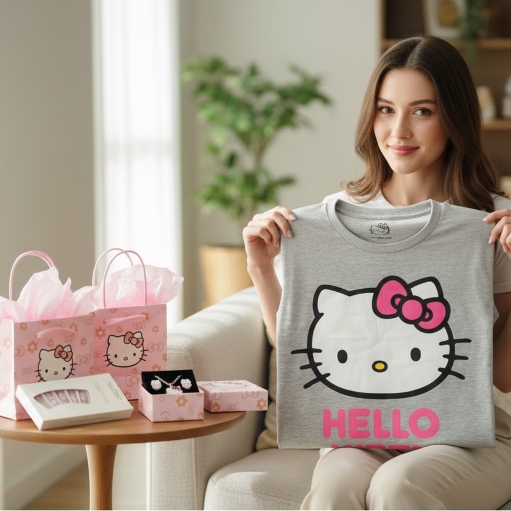 Sanrio Hello Kitty Shirt + Jewelry + Nail Decal Set – Perfect Gift Bundle